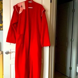 long red bathrobe, with flower design